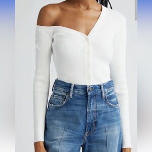 STAUD White Off-Shoulder Ribbed Top